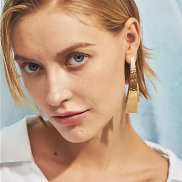 Anthropologie Gold Long arch earrings double posts - Picture 2 of 3